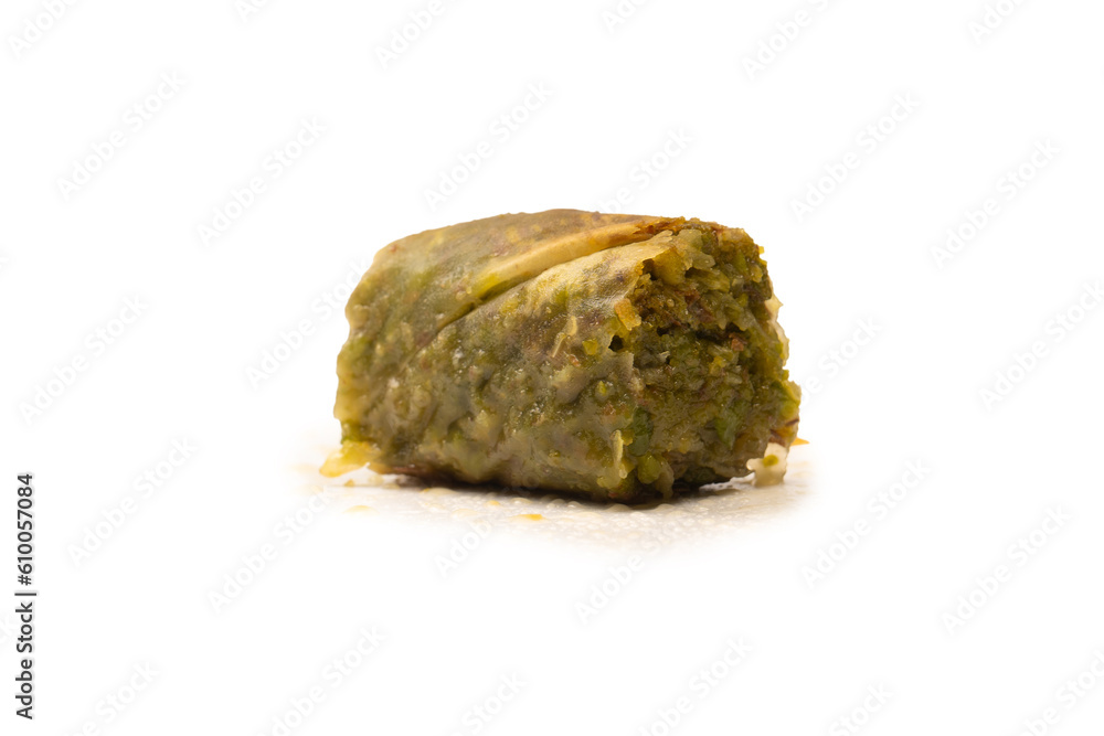 Turkish pistachio baklava isolated on white background. Turkish pistachio baklava isolated on white background.