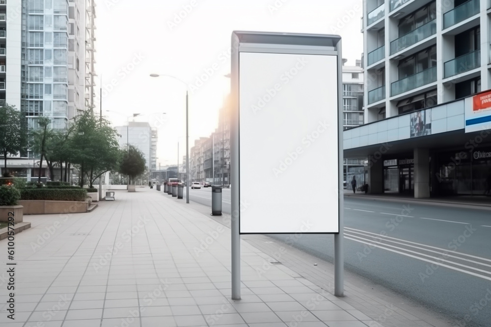 Blank white billboard at bus stop, for product advertising and marketing, mock up for business Blank white billboard at bus stop, for product advertising and marketing, mock up for business