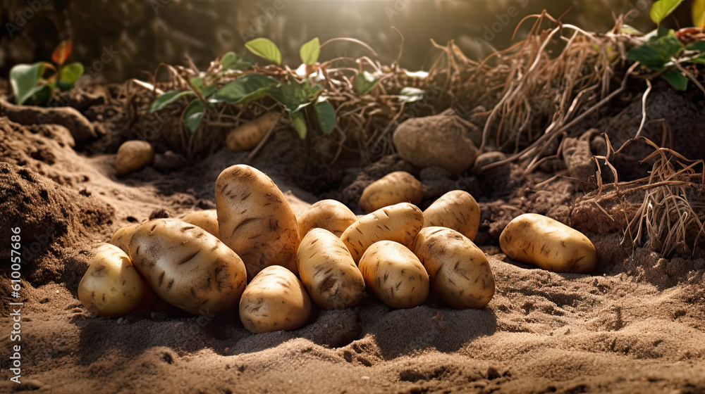 potatoes on ground created with Generative AI technology potatoes on ground created with Generative AI technology