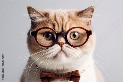 exotic shorthair cat wearing glasses ,Generative AI © HappyTime 17