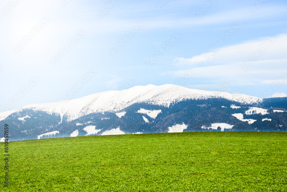 View from Nicovo to West tatras near Liptovsky Mikulas in the winter and Krivan. Slovakia, Liptov region. View from Nicovo to West tatras near Liptovsky Mikulas in the winter and Krivan. Slovakia, Liptov region.