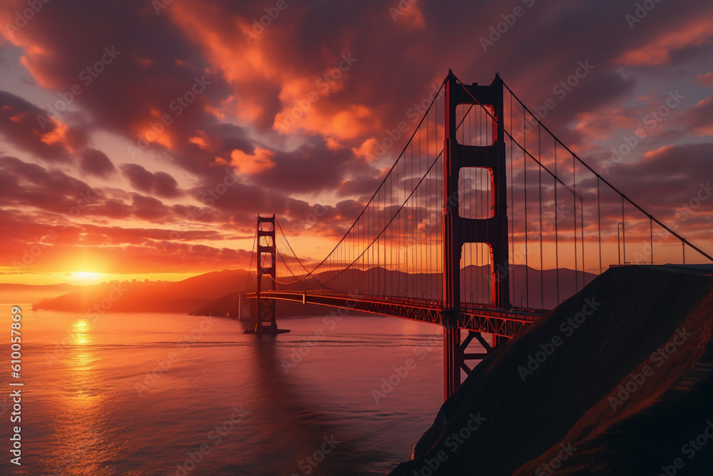 Golden gate bridge in San Fransisco, California, sunset landscape photography