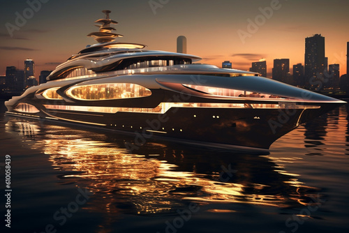 Luxury super yacht in ocean, millionaire and billionaire riches lifestyle © Artofinnovation