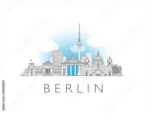 Berlin Germany cityscape line art style vector illustration