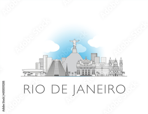 Rio De Janeiro city Brazil cityscape line art style vector illustration