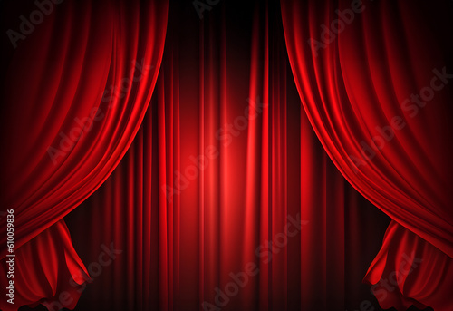 Abstract minimal concept. Luxury red opening curtain drapes empty wall stage. Mock up template for product presentation. copy text space