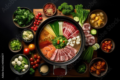 top view hot pot created with Generative AI technology