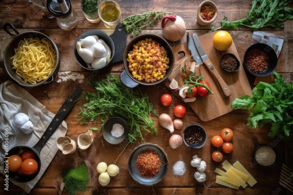 stock photo of food preparation on the kitchen table Food Photography AI Generated stock photo of food preparation on the kitchen table Food Photography AI Generated