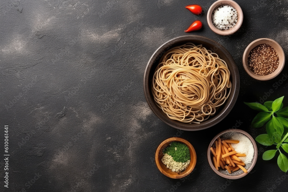 top view of soba noodles created with Generative AI technology top view of soba noodles created with Generative AI technology