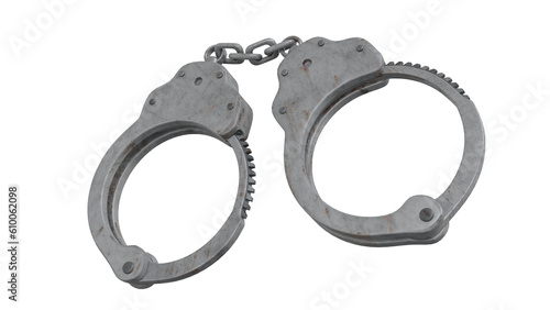 Hard metal handcuffs 3d render on white isolated background © 3D_Hue