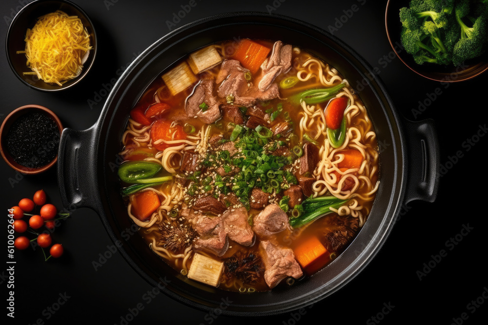 Top view of Asian hot pot created with Generative AI technology