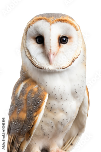 close up of a barn owl isolated on a transparent background