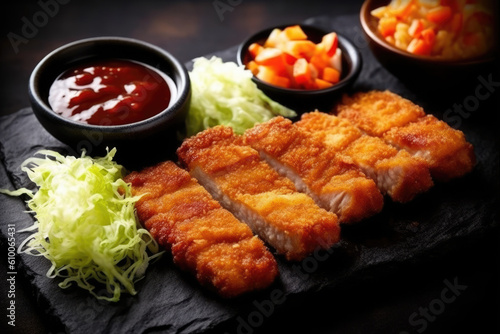 top view of tonkatsu, Japanese deep fried pork created with Generative AI technology