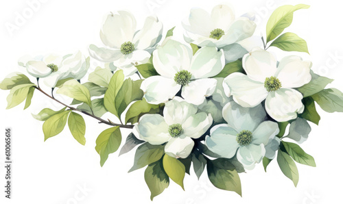 Watercolor painting of American dogwood on white paper Floral illustration Bouquet photo