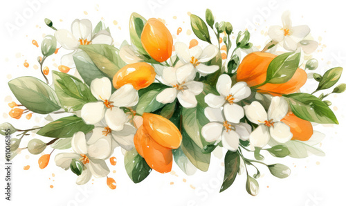 Watercolor painting of Orange blossom on white paper Floral illustration Bouquet photo