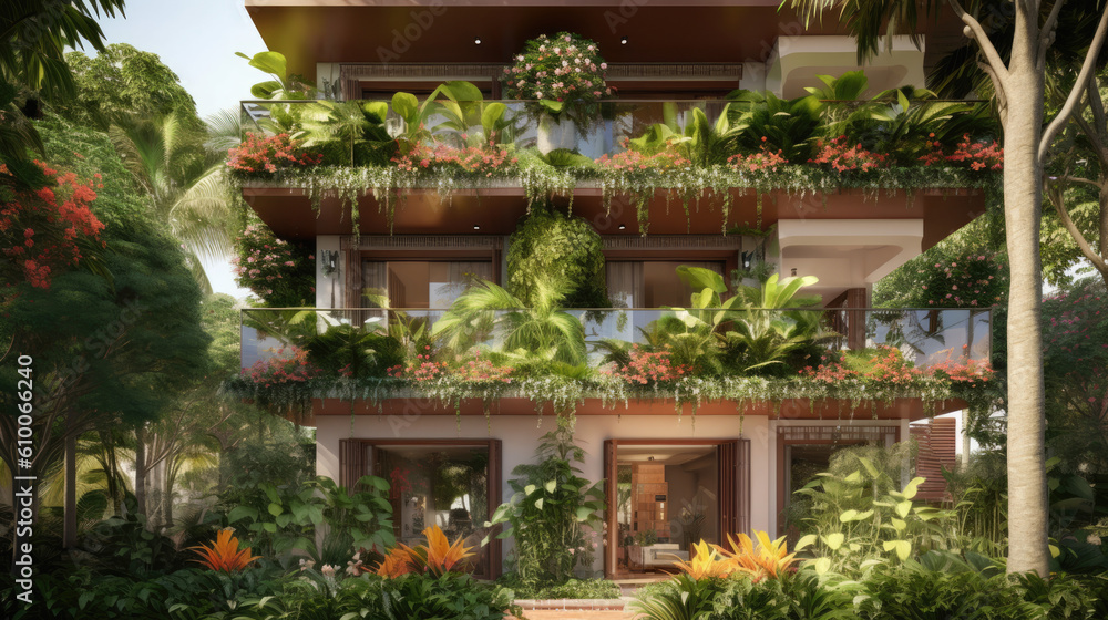 tropical garden condominium created with Generative AI technology