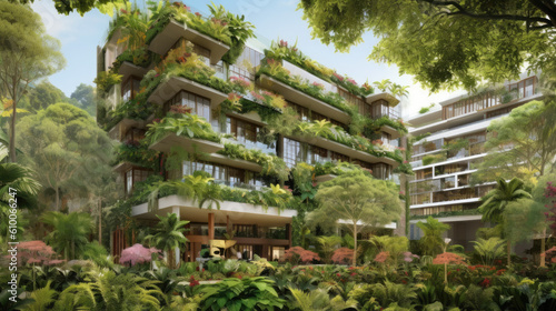 tropical garden condominium created with Generative AI technology