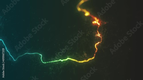 3d Glowing Distorted Light String/ 4k animation of an abstract 3d glowing light filament slowly snaking on a distorted path with ambient occlusion and depth of field photo