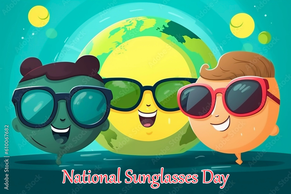 National Sunglasses Day Comic Charachaters Wearing Glasses With A Worlg Backdrop Generative Ai 1598