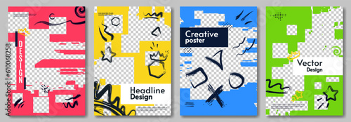 Vector illustration. Geometry poster with overlay shapes. Set of postcards. Vector illustration. Design for cover, banner, poster.