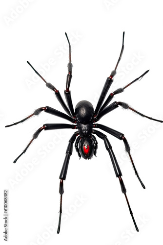 close up of a black widow spider isolated on a transparent background