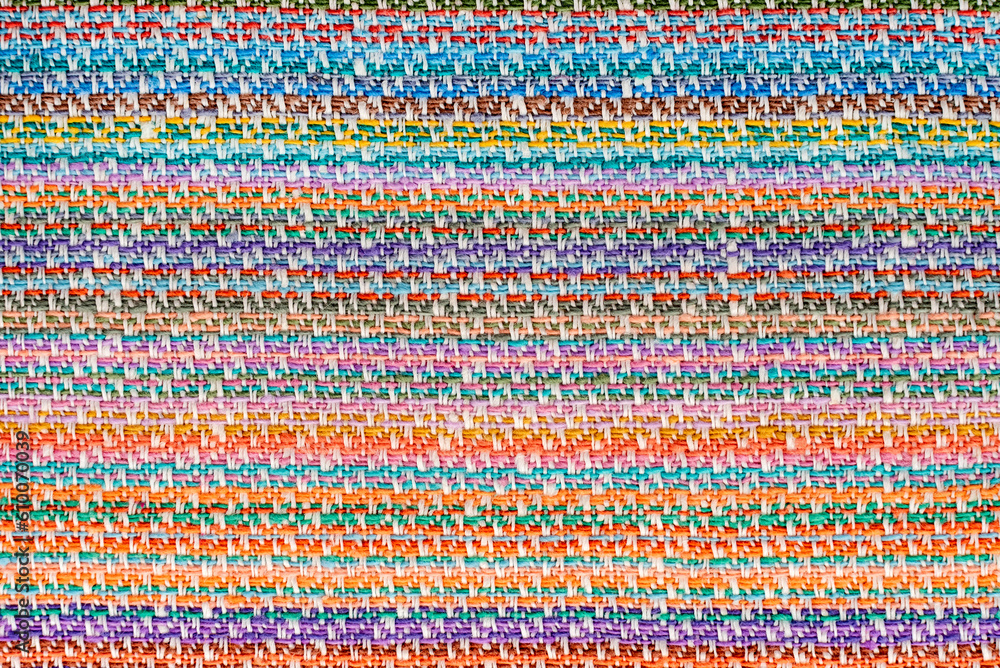 Fabric with straight colored lines made of organic cotton. Material. Textile. Canvas