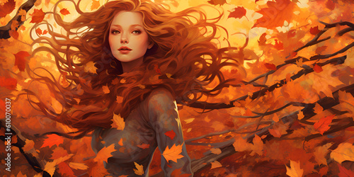 Autumn girl, autumn banner