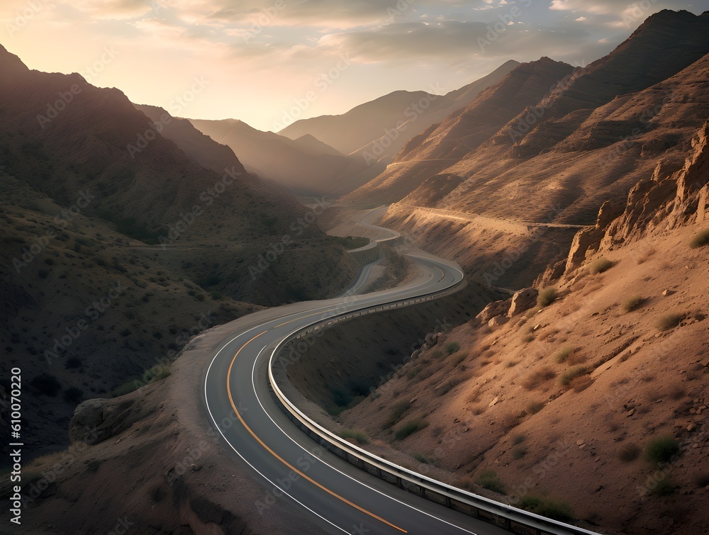 epic road trip through rugged mountain passes, capturing the winding