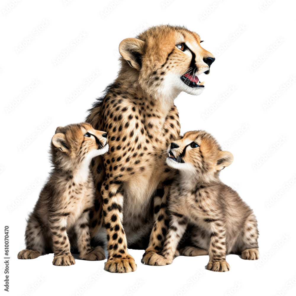 Cheetah with babie cheetah's on transparent background