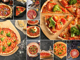 Collage with different tasty pizzas