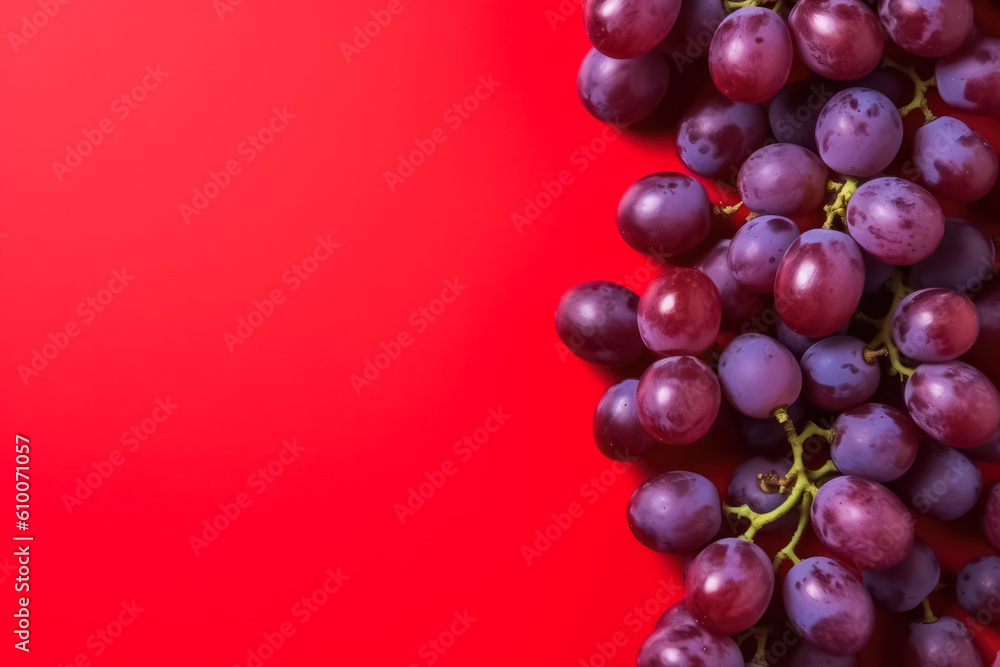 Ripe grapes on a solid  bright background with a copy space for text, isolated, Generative AI