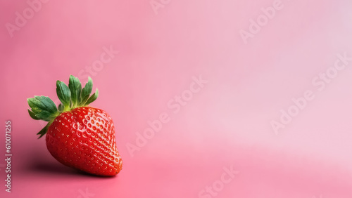 Ripe strawberry on a solid bright background with a copy space for text, isolated, Generative AI