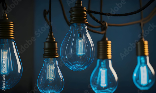 Retro style light bulbs in black frames, Vintage - generated by ai