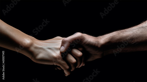 gentle touch of hands .feelings shown by hands on a black background. copyspace. Generative AI