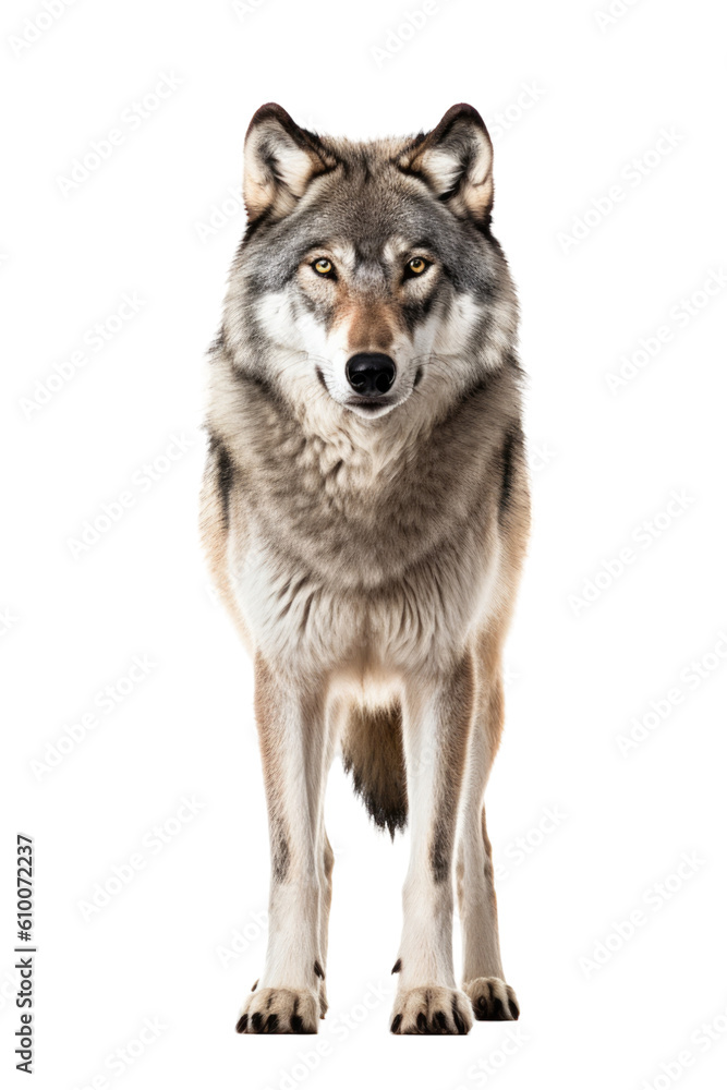 close up of a gray wolf isolated on a transparent background