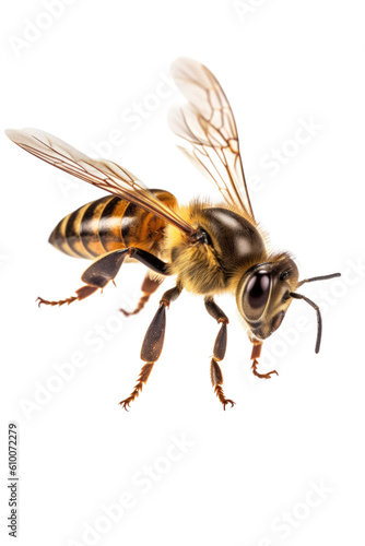close up of a honey bee isolated on a transparent background