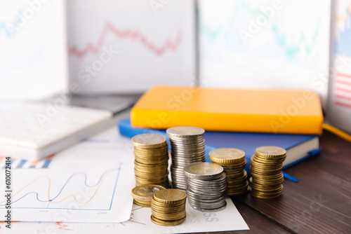 Stacks of coins and diagram...