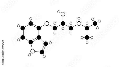 pindolol molecule, structural chemical formula, ball-and-stick model, isolated image visken photo