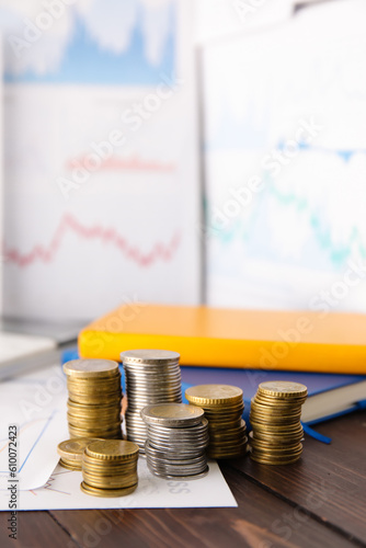 Stacks of coins and diagram...