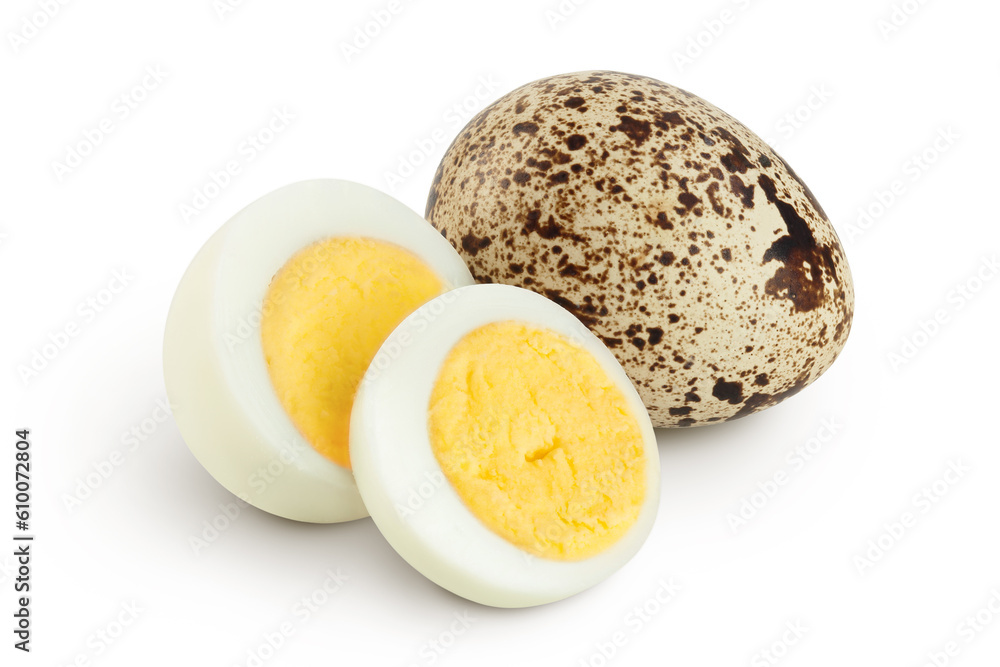 boiled quail egg isolated on white background with full depth of field - obrazy, fototapety, plakaty 