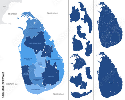 Detailed vector blue map of Sri Lanka with administrative divisions country photo