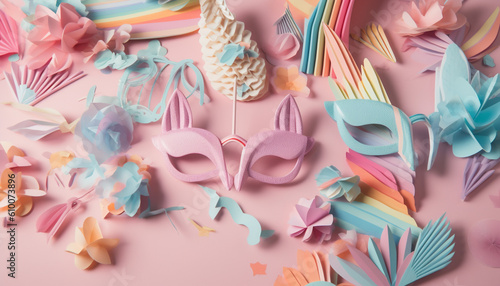 Colorful confetti and candy create a sweet birthday celebration backdrop generated by AI