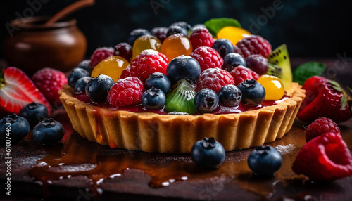 Healthy summer snack homemade berry tart with fresh blueberries and raspberries generated by AI