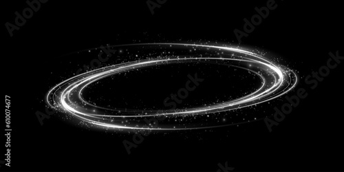 Set of abstract light lines of movement and speed. White. Bright galaxy. Glowing podium. Space tunnel. Light everyday glowing effect. semicircular wave, light vortex wake. bright spiral