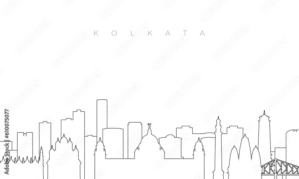 Outline Kolkata skyline. Trendy template with Kolkata buildings and landmarks in line style. Stock vector design.