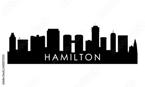 Hamilton skyline silhouette. Black Hamilton city design isolated on white background.