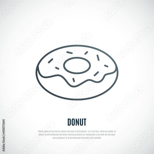 Donut with icing. Simle donut emblem in line style. Vector illustration.
