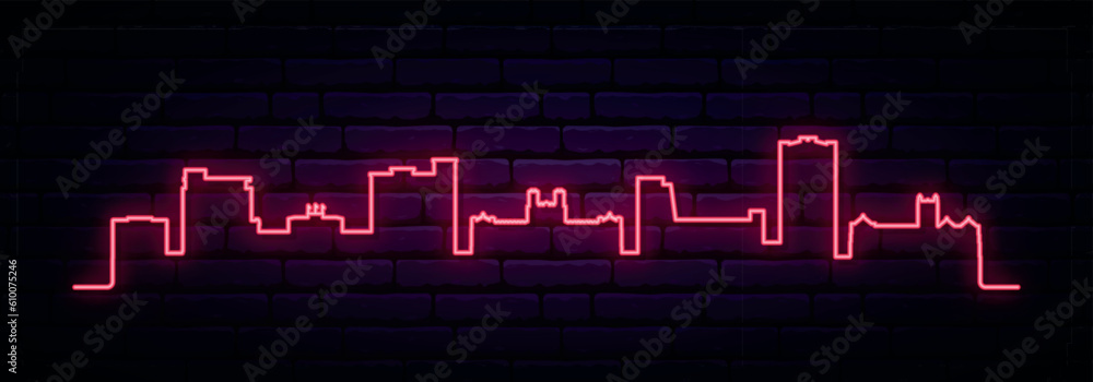 Red neon skyline of Norman. Bright Norman long banner. Vector illustration. - obrazy, fototapety, plakaty 
