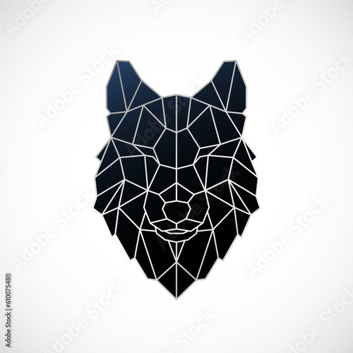 Geometric wolf head. Wild wolf polygonal concept design.