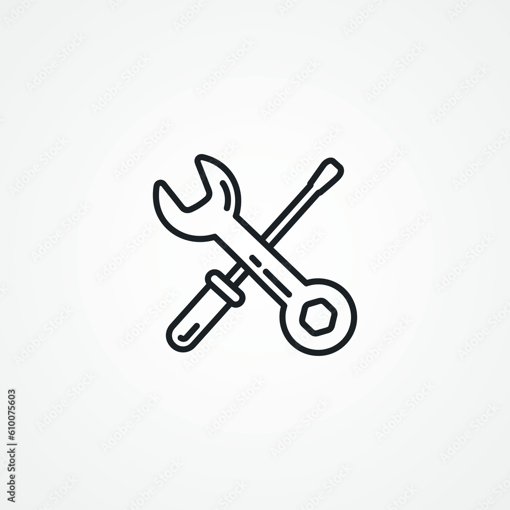 wrench screwdriver cross line icon. service line icon wrench screwdriver cross line icon. service line icon